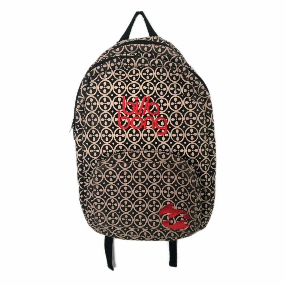 Billabong Large School Backpack Travel Black Gray White Cream & Orange Straps